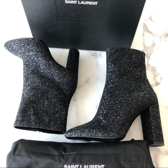 Saint Laurent Lou 95 Glitter Ankle Boots Size 39 - Picture 2 of 8